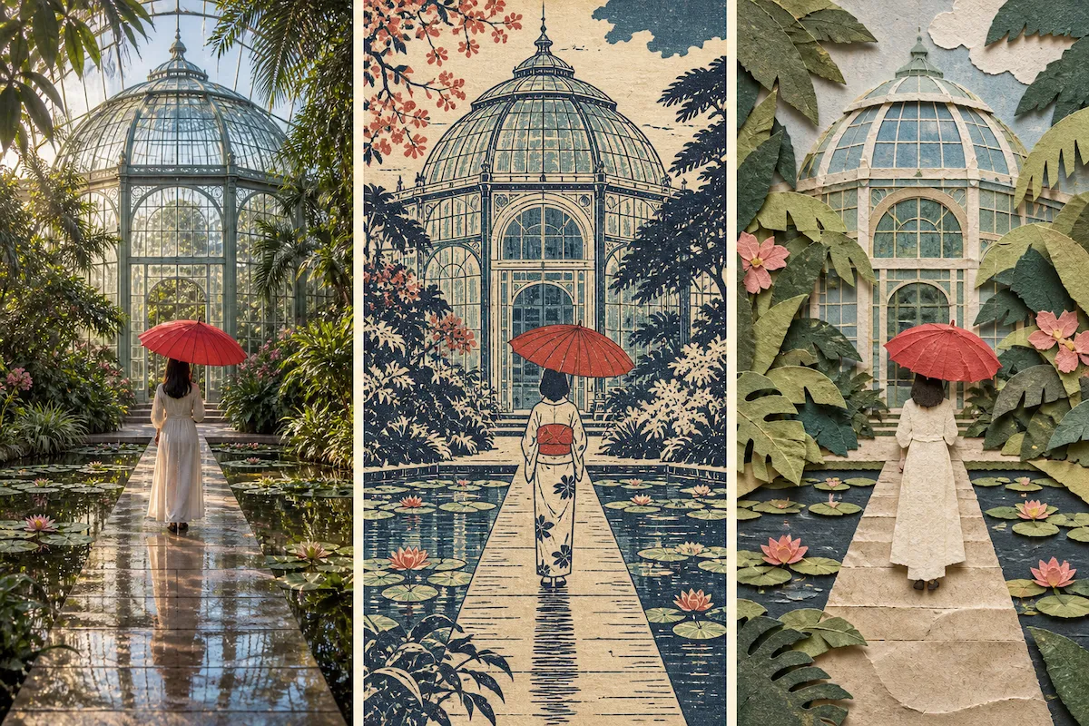 GPT Image 2 showing one scene in three distinct visual styles