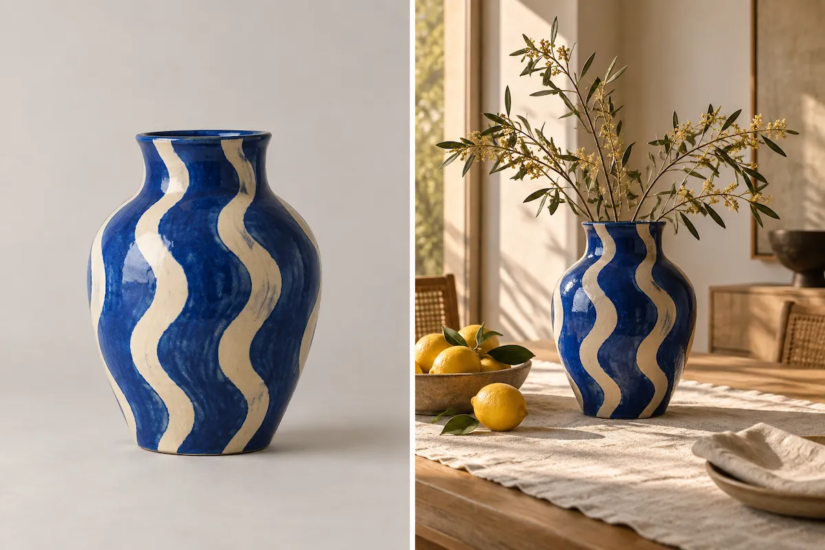 Ceramic vase reference transformed into a styled dining scene